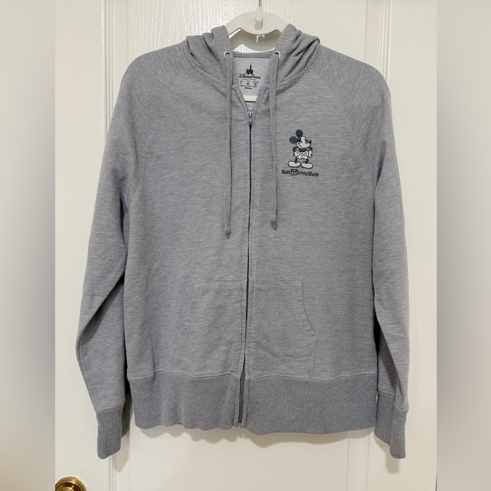 Disney Parks Special Hoodie Women’s L Gray Full Zip Mickey Mouse Long Sleeve